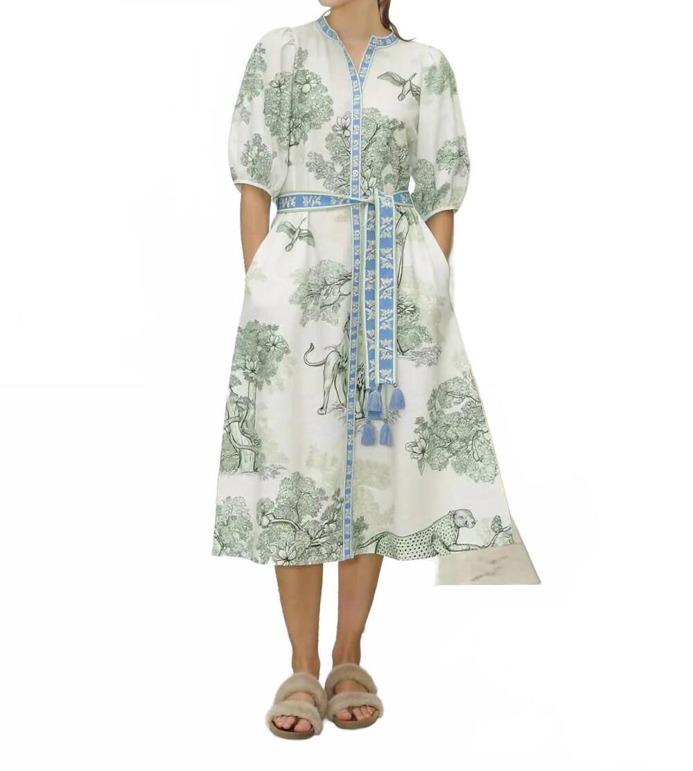 NEW LAS SUREÑAS buttoned placket belted tunic in africa green